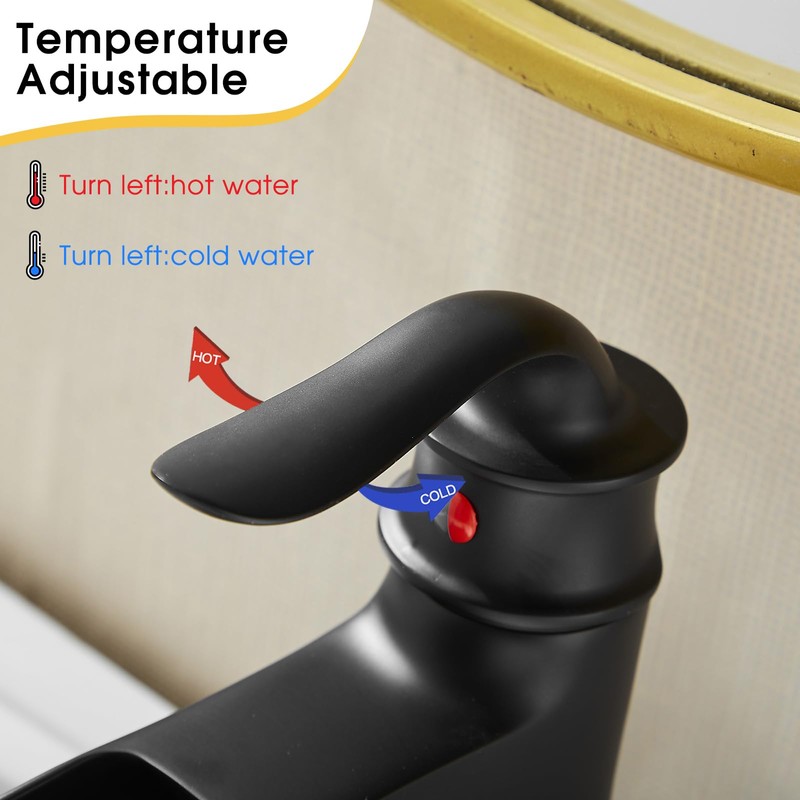 FRANSITON Waterfall Faucet Bathroom Faucet Single Handle One Hole Matte