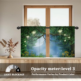 Renaiss 26 x 36 Inch Fairytale Forest Privacy Half Window Tier Curtains for Bathroom RV Docor Misty Fantasy Wonderland Linen Window Treatment Flower Toddler Nursery Room Drapes with Back Tab 2 Panels