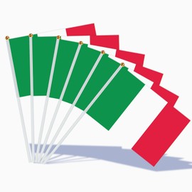 AhfuLife Small Italy Flag for Olympic Decoration 2024, Pack of 100 Italian Mini Hand-Held Flags with 30 cm White Pole for 2024 Fans Football Olympic Euro Party Home Garden Bar Decoration