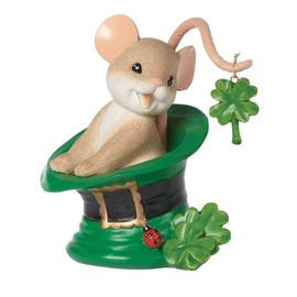 Roman Charming Tails - Irish You Luck Figurine – St. Patrick’s Day Collectible Mouse in Leprechaun Hat with Shamrocks, 3.25-Inch Hand-Painted Resin Decoration