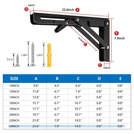 Folding Shelf Bracket 24 inch 2PC Wall Mounted Collapsible Shelves Brackets Heavy Duty Foldable Workbench Bracket DIY Wall Table Hinges for RV Countertop Extension Gargage Workstation Table Supports