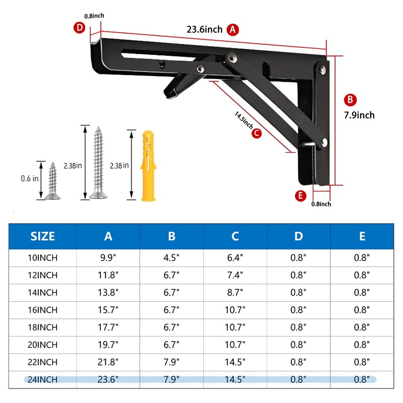 Folding Shelf Bracket 24 inch 2PC Wall Mounted Collapsible Shelves