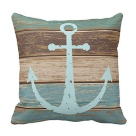 Emvency Set of 4 Throw Pillow Covers Nautical Coastal Beach and Blue Turquoise Anchor Weathered Wood Old Decorative Pillow Cases Home Decor Square 18x18 Inches Pillowcases
