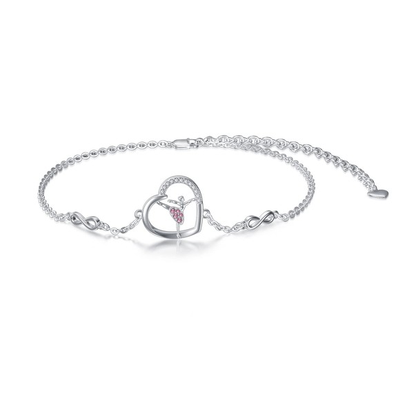 Ballerina Bracelet 925 Sterling Silver Ballet Dancer Jewelry with Pink