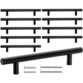 Neuhall 10 x Furniture Handles, Matt Black, 224 mm, Kitchen Handles, Cabinet Handles, Diameter 12 mm, Real Stainless Steel, Bathroom Furniture, Living Room Furniture Bar Handles, Rail Handles,