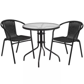 Flash Furniture 3 Piece Round Patio Dining Set in Black
