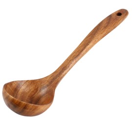 Wooden Ladle, 11 Inch Wood Soup Ladle with Long Handle, Non Stick Easy to Clean Wooden Soup Spoons for Cooking-