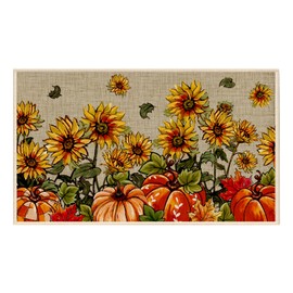 SEGXCFL Fall Door Mat Outdoor Entry, Sunflower Pumpkin Welcome Mat for Front Door, Non-Slip Rubber Backing Doormat, Autumn Entryway Rug Porch Decor, Fall Decorations for Home