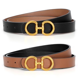 CESCOSI Reversible Leather Belt for Women with Gold Buckle 0.9 Width Ladies Leather Belt for Jeans Pants