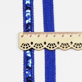 Wide 0.47 Inch 10 Yards Royal Blue Fabric Stretch Sequins Band Elastic Sequin Ribbon Trim Sequin Elastic Trim for Sewing Dress Headband(Royal Blue-12mm)