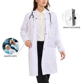 Wellhin Women's White Lab Coats Professional Snap Closure Laboratory Medicas Labcoats Mad Scientist L