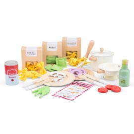 Woet® – Cibo Giocattolo Pasta Set in Legno per Bambini – Alimenti Giocattolo con Pentole, Padelle e Pasta in Feltro – Giocattolo di Imitazione – A Partire da 3 Anni – Regalo per Bambini e Bambine