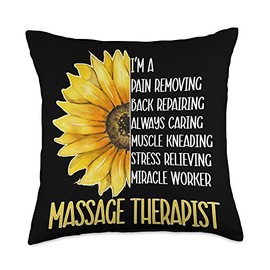 Massage Therapist Appreciation Therapist Sunflower Massage Therapy Throw Pillow, 18x18, Multicolor