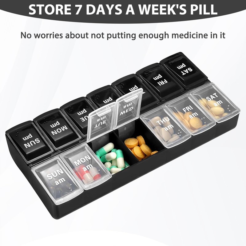 Pill Boxes 7 Day 2 Times A Day, Easy Fill