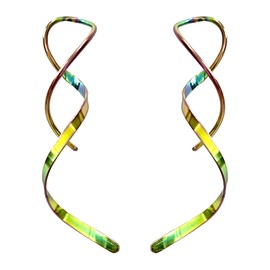 Spiral Threader Earrings for Women Handmade Spiral Earrings Twisted Curved Dangle Earrings Hand Bent Curved Hoop Earrings (Rainbow)