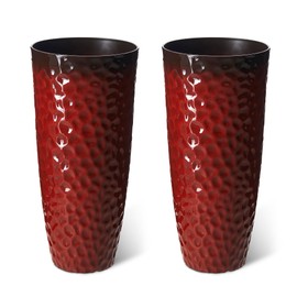 Glitzhome 31" H Large Plastic Tall Planters,Set of 2 Honeycomb Textured Gradient Red Tall Plant Pots with Drainage Holes,Oversized Planters Flower Pots for Indoor Outdoor Front Porch Patio