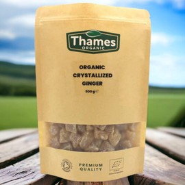 Organic Crystallized Ginger - High Energy, Chewy, Vegan, GMO-Free, Certified Organic - Sweet and Spicy Snack or Cooking Ingredient - Thames Organic 250g