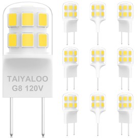 TAIYALOO G8 LED Bulb Dimmable, 20W-25W T4 JCD Halogen Equivalent, Warm White 3000K, 120V 3W Bi-Pin Base Light Bulbs for Under Cabinet Light, Under Counter Kitchen Lighting, 10 Pack
