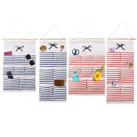 Wall Hanging Storage Bag Over The Door Closet Organizer, Premium Cotton and Linen Fabric for Bedroom, Washroom, Kitchen, Living Room and Office (4pcs)