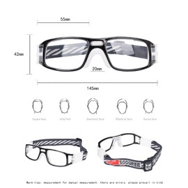 SooGree Sports Goggles Glasses -Basketball Soccer Football Sports Protective Eyewear Goggles Eye Safety Glasses Frame Removable PC Lens with Adjustable Goggles Strap (8107 black frame white pad)