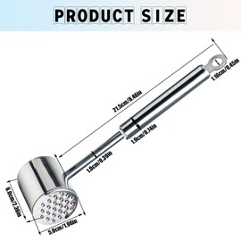Double Sided Meat Tenderizer Made of 304 Stainless Steel, Durable Premium Meat Hammer for Chicken, Clam, Veal Chops, Beef and Steak