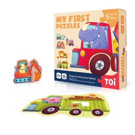 Toi 6 Packs Large Piece Toddler Jigsaw Puzzles for Kids Aged 2.5+, Animal Shaped Floor Puzzles for Beginner, Preschool Learning Game for Boys Girls, Shape Vehicle