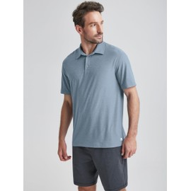 ODODOS Men's Performance Polo- Stratum Tech Shirts, Ultra Soft Moisture Wicking UPF 50+ Fitness Tops-The Ascent Series, Dusty Blue Heather, Large