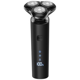 PZN Maquinilla de afeitar eléctrica negra para hombre con sistema rotatorio de 3 hojas, interruptor táctil, pantalla LED y bloqueo de viaje.