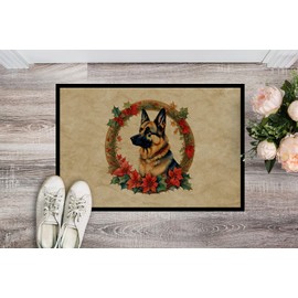 Caroline's Treasures DAC2367MAT German Shepherd Christmas Flowers Doormat Front Door Mat Indoor Outdoor Rugs for Entryway, Non Slip Washable Low Pile, 18H X 27W