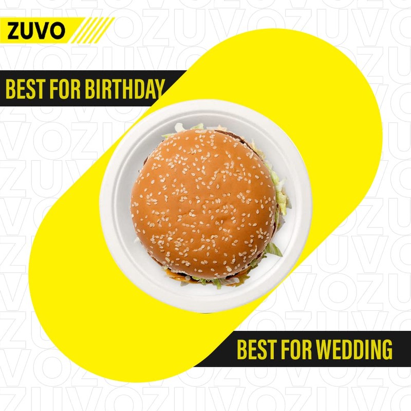 Zuvo Disposable Plates 50 Pack - 100% Compostable White Paper