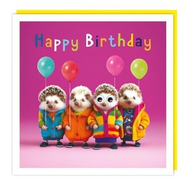 Funny Birthday Card - Female Card for Her - Hedgehogs and Balloons - Embellished Googly Eye Design - Made in the UK - Eco-Friendly