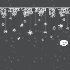 Cheerland Silver Snowflake Hanging Decorations Garland for Winter Wonderland Horizontal Streamer Christmas New Year Décor Princess Snow White Bday Birthday Banner Home Snow Classroom Party Supplies