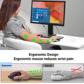 mouse ergonómico, mouse inalámbrico vertical Bluetooth, mouse óptico recargable con LED, portátil (BT5.2 o USB 2.4 GHz), modo dual, 1000 / 1600 /2400 DPI, 8 botones para laptop, computadora de