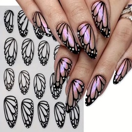 Black Butterfly Wings Nail Art Stickers Decals 6PCS Elegant Butterfly Wing Nail Art Design 3D Self-Adhesive Black Nail Decals Nail Art Supplies Manicure Sliders for Winter Spring Nail Art Decorations