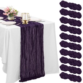 10 Pack Dark Purple Cheesecloth Table Runner 6FT Boho Gauze Fabric Table Runner Vintage Rustic Sheer Runners for Wedding Party Bridal Baby Shower Long Table Decorations