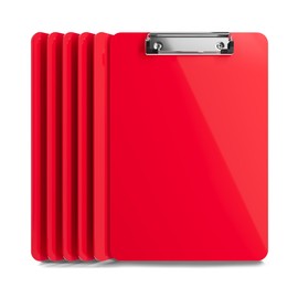 Plastic Clipboards (Set of 6) Multi Pack Clipboard (Red) Strong 12.5 x 9 Inch | Holds 100 Sheets! Acrylic Clipboards with Low Profile Clip | Cute Aesthetic College School Supplies for Girls and Boys