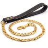 4ft Fully Welded Gold Dog Leash with Leather Handle,18K Gold