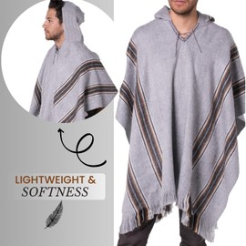 Gamboa Alpaca Poncho for Mens Pancho Mexican Hooded Cowboy and Western Ponchos Adult Blanket