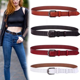 VONSELY Genuine Leather Belts for Women Hollow Out Design, Soft Leather Womens Belts with Pin Buckle, Black Leather Belt