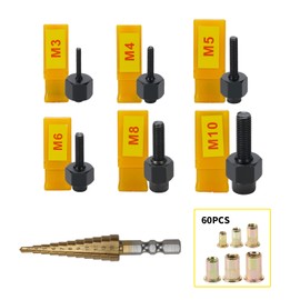 EROSHAK Hand Riveter Set M3/M4/M5/M6/M8/M10 Screw Nuts Rivets In 60pcs Rivet Nuts (Iron Rivet Nuts)