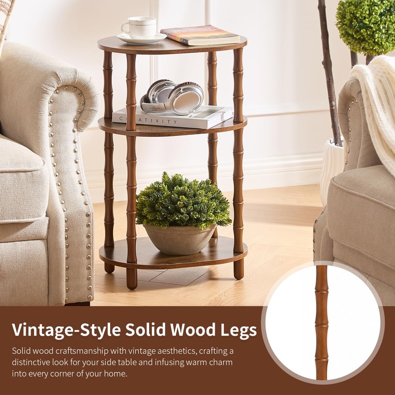 Oval Side Table, Small End Table with 3-Tier Storage Shelf,