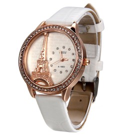 JewelryWe Women's Analogue Quartz Watch Exquisite Leather Strap Watch with Rhinestone Eiffel Tower Dial, 4 Colours, Christmas Day, birthday