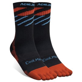 AONIJIE Toe Socks for Men and Women Athletic Hiking Coolmax Socks with toes - Soft Comfortable and Moisture Wicking - Red, Small (2 pairs)