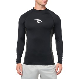 RIP CURL Mens Waves UPF Performance Long Sleeve Rash Vest Top - Black - UV Sun Protection and SPF Properties