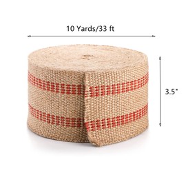 Frcctre 2 Pack Craft Jute Webbing Tape, 3.5 Inches X 10 Yards Natural Burlap Fabric Jute Webbing Ribbon, Upholstery Brown Ribbon with Red Stripes for Crafts Decorations Chair Repair