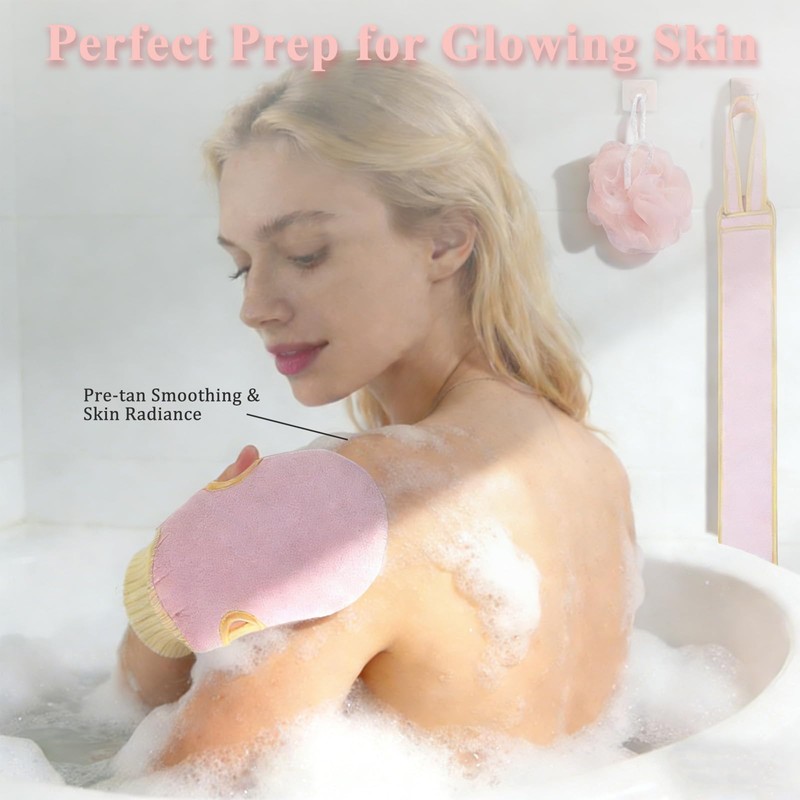 Exfoliating Glove and Back Scrubber for Shower - 3-Piece Exfoliating