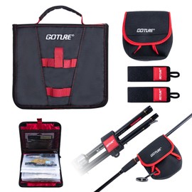 Goture 3-in-1 Fishing Tackle Binder Combo-Soft Bait Binder, Spinning Reel Cover, 2 Rod Straps, Soft Plastic Bait Storage Lure Bag with 8 Clear PVC Sleeves,Mesh Pockets, Gifts for Men