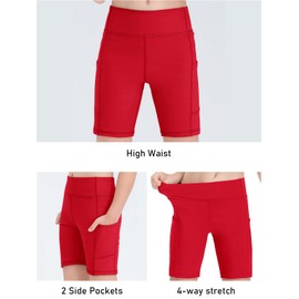 Haloumoning Girls Volleyball Spandex Shorts Kids Athletic Biker Dance Gymnastics Compression Shorts with Pockets Red