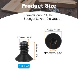 PATIKIL 5/16-18 x 5/8" Flat Head Socket Cap Screws, 10 Pack Flat Countersunk Bolts Carbon Steel Hex Socket Drive Machine Screws Full Thread Black Oxide Grade 10.9