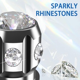 QUARKACE Tire Valve Caps, Bling Valve Stem Caps with Sparkly Rhinestones, Tire Caps 4 pack for Cars SUVs Trucks Motorcycles Bikes, Anti-fading Coating, Corrosion Resistant, Air Leakproof - Silver